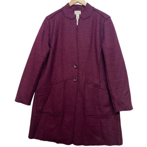 Chico's Women's Wool Blend Overcoat Long Sleeve Stretch Size 2 Burgundy Pockets - Picture 1 of 11